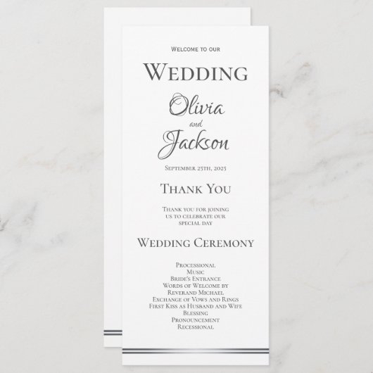 White met Silver Grey Wedding Programmakaart (Voorkant / Achterkant)