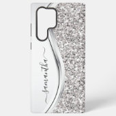 White Metallic Glitter Handgeschreven Monogram Samsung Galaxy Hoesje (Achterkant)
