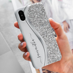 White Metallic Glitter Handgeschreven Monogram Samsung Galaxy Hoesje