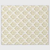 White & Metallic Gold Foil look Floral Damasvaten Cadeaupapier (Vlak)