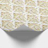 White & Metallic Gold Foil look Floral Damasvaten Cadeaupapier (Hoek)