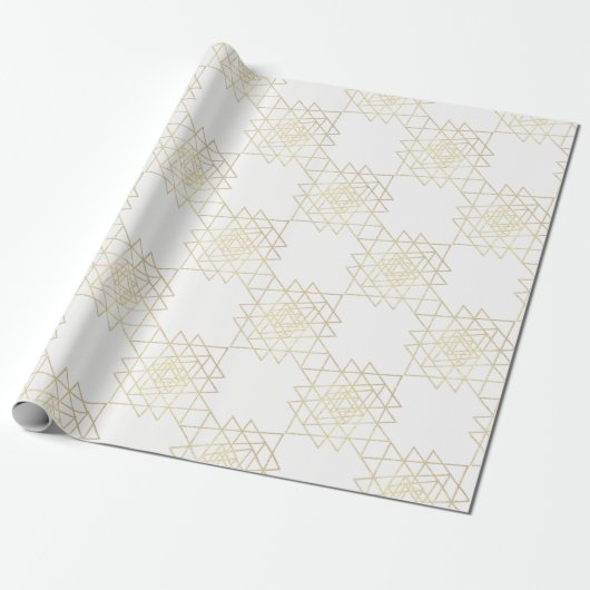 White Metallic Gold Hexagon Geometry Champaign Cadeaupapier (Uitgerold)