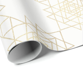 White Metallic Gold Hexagon Geometry Champaign Cadeaupapier