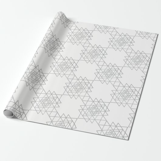 White Metallic Silver Gray Hexagon Geometry Cadeaupapier (Uitgerold)