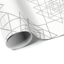 White Metallic Silver Gray Hexagon Geometry Cadeaupapier