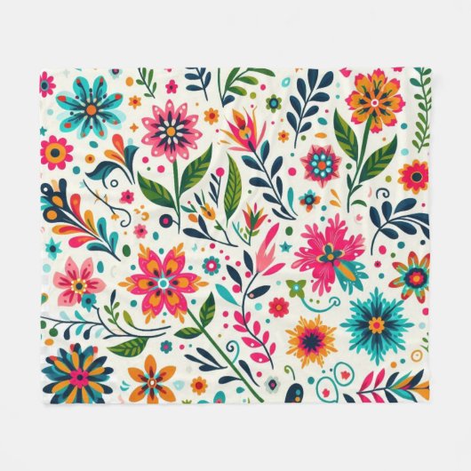 White mexicanes flowers fleece deken (Voorkant (Horizontaal))