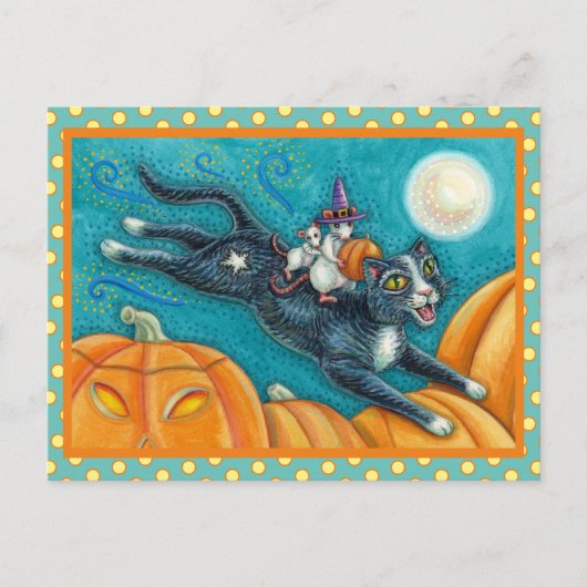 WHITE MICE & BLACK CAT OP HALLOWEEN SCAVENGER HUNT BRIEFKAART (Voorkant)