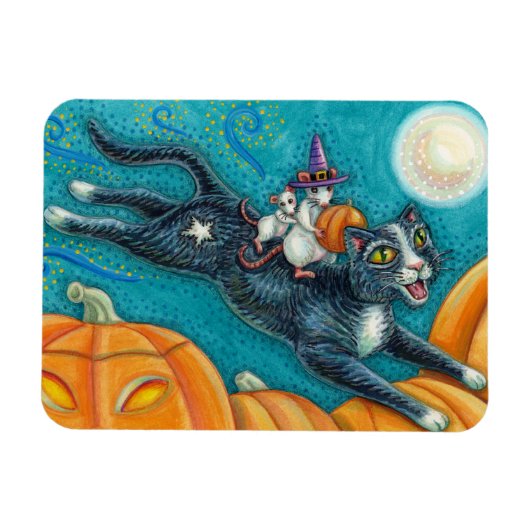 WHITE MICE & BLACK CAT OP HALLOWEEN SCAVENGER HUNT MAGNEET (Horizontaal)