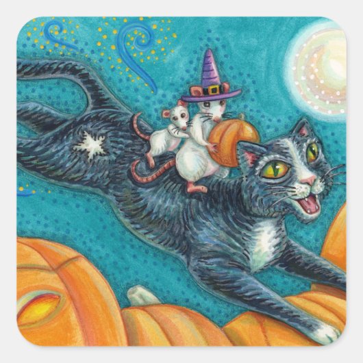 WHITE MICE & BLACK CAT OP HALLOWEEN SCAVENGER HUNT VIERKANTE STICKER (Voorkant)