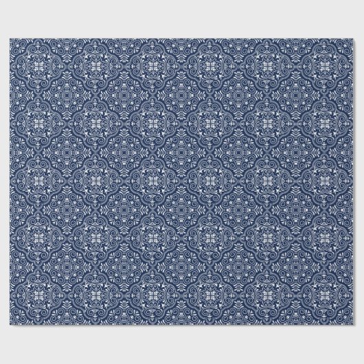 White & Midnight-Blue Moroccan geometric Pattern Cadeaupapier (Vlak)