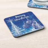 White & Midnight Blue Snow Merry Kerstmis Onderzetter (Linkerzijde)