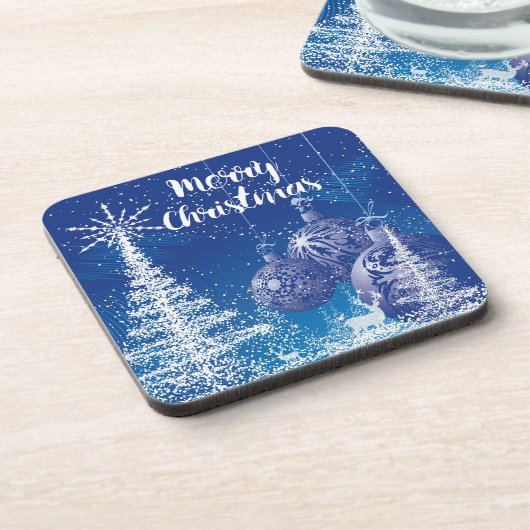 White & Midnight Blue Snow Merry Kerstmis Onderzetter (Linkerzijde)