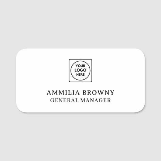 White Minimaal Logo | Personeelsbranding Naamplaatje (Voorkant)