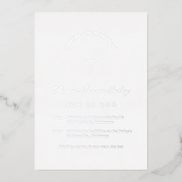 White Minimal Baptism Christening Cross Uitnodigin Folie Uitnodiging
