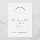 White Minimal Baptism Christening Cross Uitnodigin Folie Uitnodiging (Voorkant)