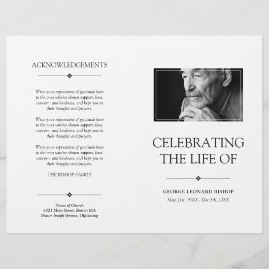 White Minimal Celebration of Life Funeral Programm (Voorkant)