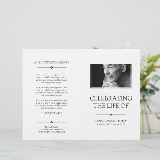 White Minimal Celebration of Life Funeral Programm (Staand voorkant)