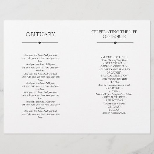 White Minimal Celebration of Life Funeral Programm (Achterkant)