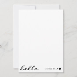 White Minimal Hello | Clean Modern Heart Design Notitiekaartje