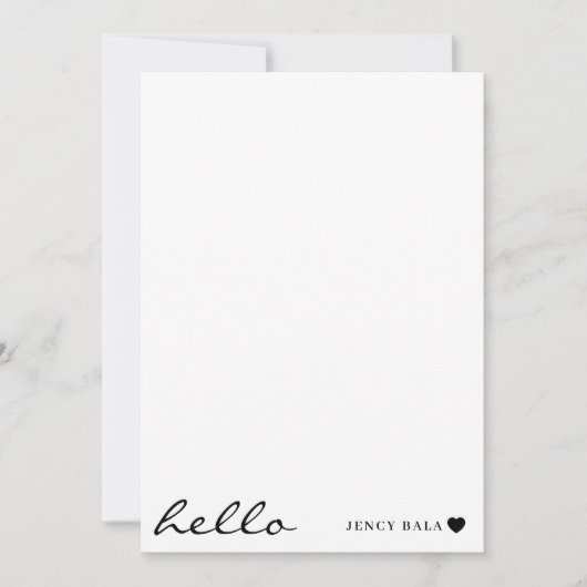 White Minimal Hello | Clean Modern Heart Design Notitiekaartje (Voorkant)