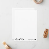 White Minimal Hello | Clean Modern Heart Design Notitiekaartje (Voorkant / Achterkant in situ)