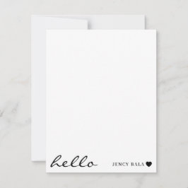 White Minimal Hello | Clean Modern Heart Design Notitiekaartje