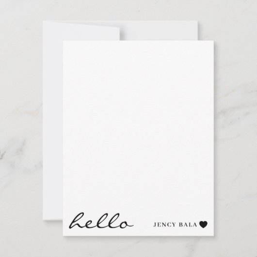 White Minimal Hello | Clean Modern Heart Design Notitiekaartje (Voorkant)