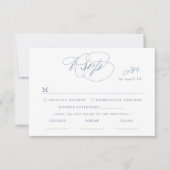 White Minimal Leaf Blue Font & QR Code RSVP Card (Voorkant)