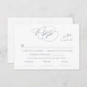 White Minimal Leaf Blue Font & QR Code RSVP Card (Voorkant / Achterkant)