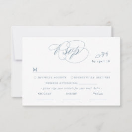 White Minimal Leaf Blue Font & QR Code RSVP Card