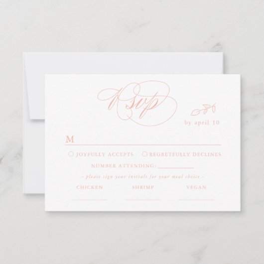White Minimal Leaf Pink Font & QR Code RSVP Card (Voorkant)