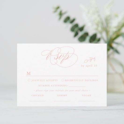 White Minimal Leaf Pink Font & QR Code RSVP Card (Staand voorkant)