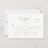 White Minimal Leaf Sage Font & QR Code RSVP Card (Voorkant)