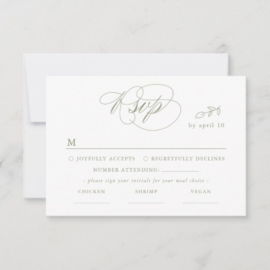 White Minimal Leaf Sage Font & QR Code RSVP Card (Voorkant)