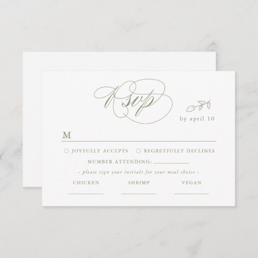 White Minimal Leaf Sage Font & QR Code RSVP Card (Voorkant / Achterkant)
