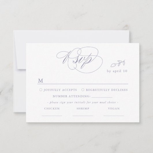 White Minimal Leaf Violet Font & QR Code RSVP Card Kaartje (Voorkant)