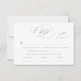 White Minimal Leaf Violet Font & QR Code RSVP Card Kaartje