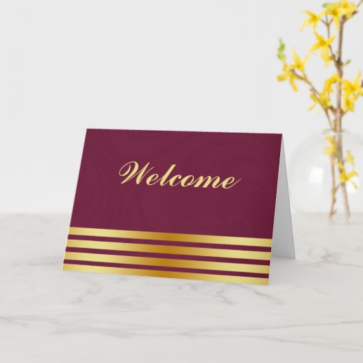 White minimal met Gold Stripes Welkom Kaart (Gele Bloem)