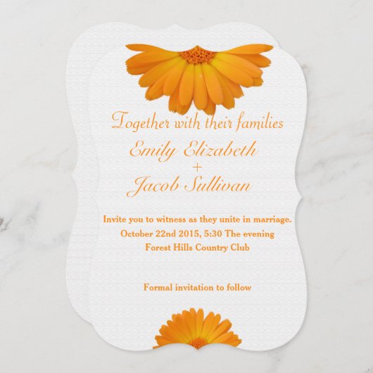 White Minimal met Yellow Daisy Geïnspireerd huweli Save The Date (Voorkant / Achterkant)