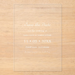 White Minimal Modern Save the Date Card Acryl Uitnodigingen