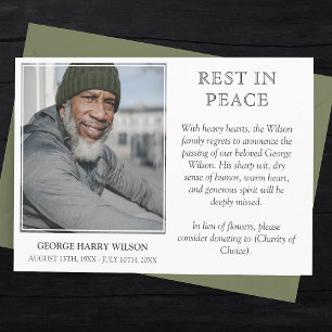 White Minimal Photo Rest in Peace Notice Aankondiging