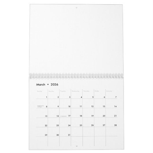 White Minimalist Background – Solid Blank Canvas Kalender (Mar 2026)