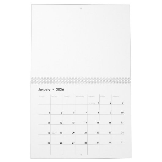 White Minimalist Background – Solid Blank Canvas Kalender (Jan 2026)