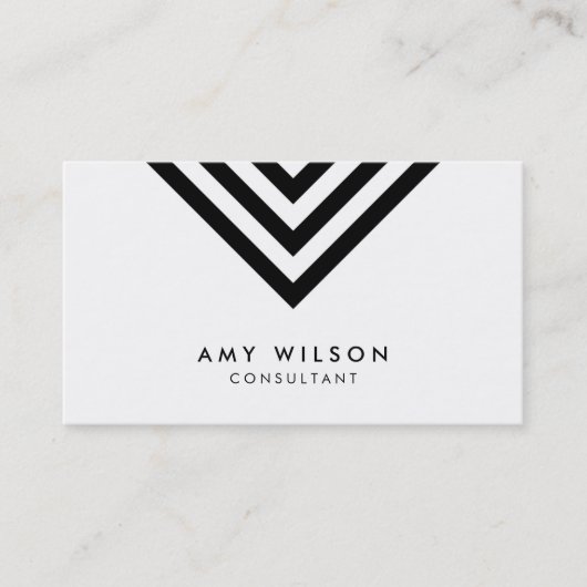 White minimalist Black Chevron Geometric Visitekaartje (Voorkant)
