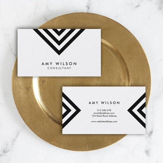 White minimalist Black Chevron Geometric Visitekaartje
