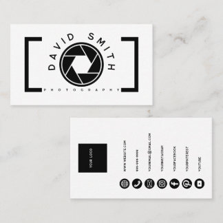 White Minimalist Camera Photographer Business Card Visitekaartje