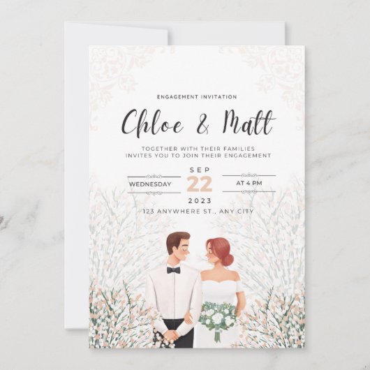 White Minimalist Engagement Party Uitnodiging (Voorkant)