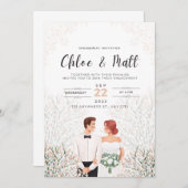 White Minimalist Engagement Party Uitnodiging (Voorkant / Achterkant)