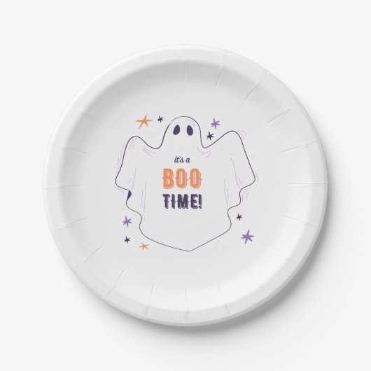 White Minimalist Ghost Halloween Papieren Bordje (Voorkant)