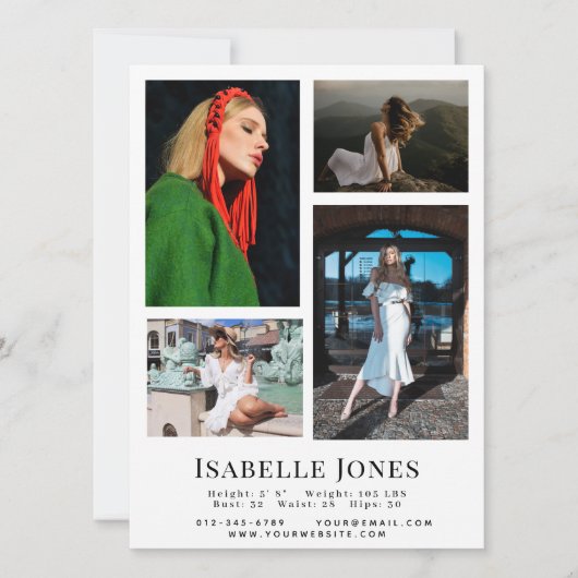 White Minimalist Model Actor 4 Photo Comp Kaart (Voorkant)